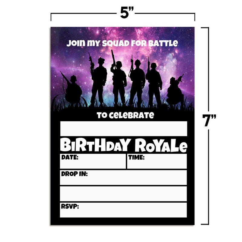 Amanda Creation Galaxy Fort Battle Video Gaming 20 Birthday Party Invitations 5x7 Fill-In Cards with Envelopes, Kids Gamer Party Supplies, Fun Squad Design Birthday Invitations, Made in USA by Amanda Creation - Image 5